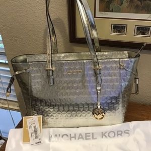Michael Kors Voyager  Metallic Tote Handbag.